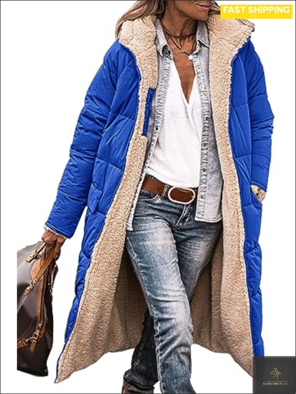 PRETTYGARDEN Fleece Winter Long Coat Full Zip Hooded Sherpa Jacket